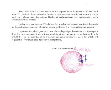 AVIS DPI LAIT CONCENTRE