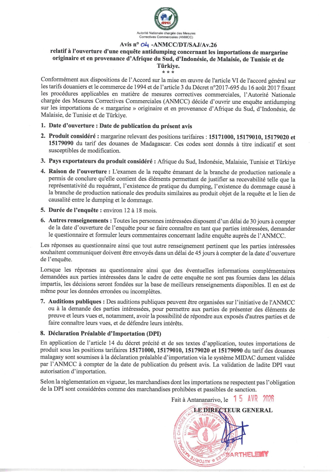 ENQUETE ANTI DUMPING